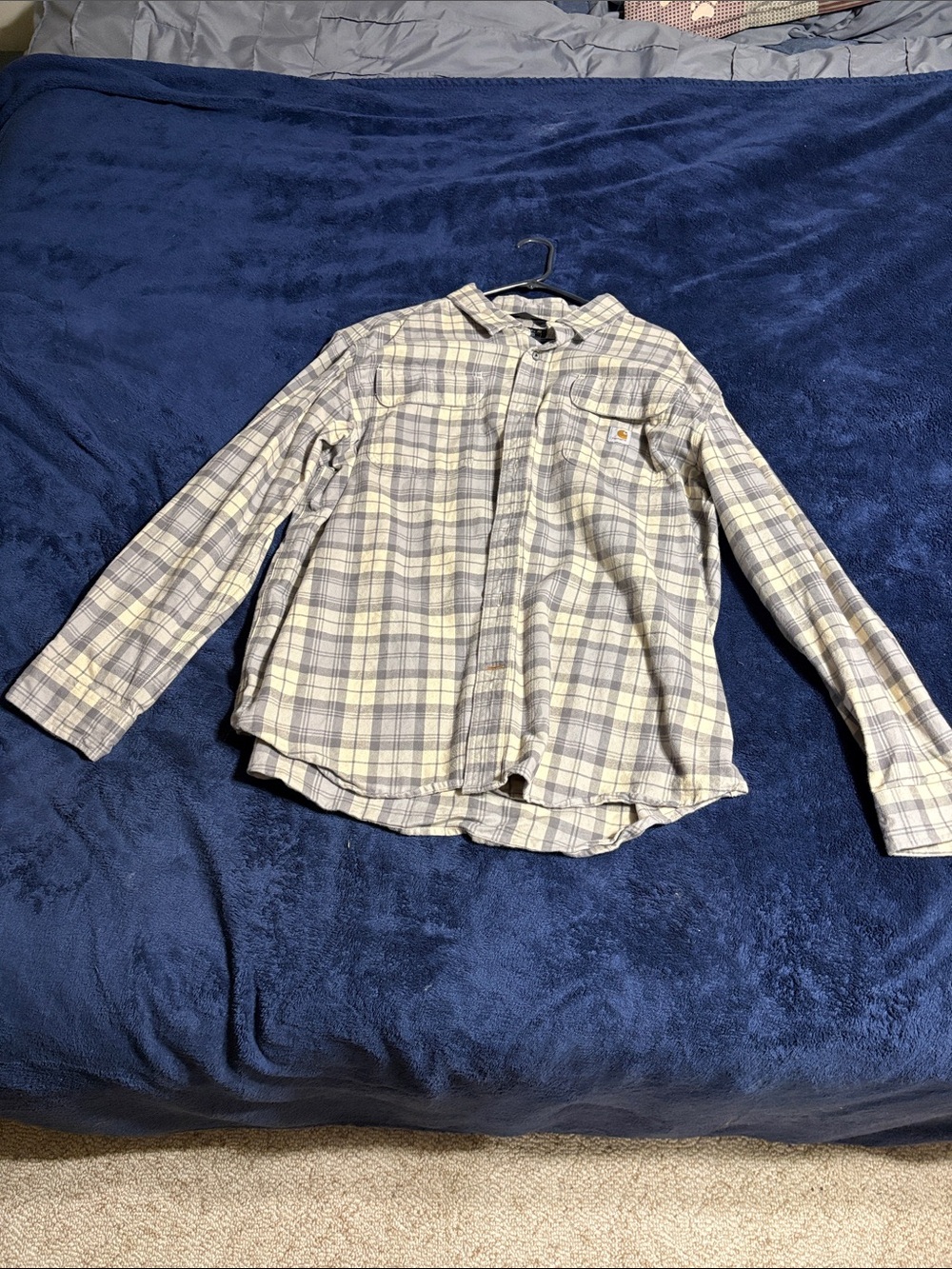 Carhartt Plaid Button-Down Shirt in Light Gray and Cream